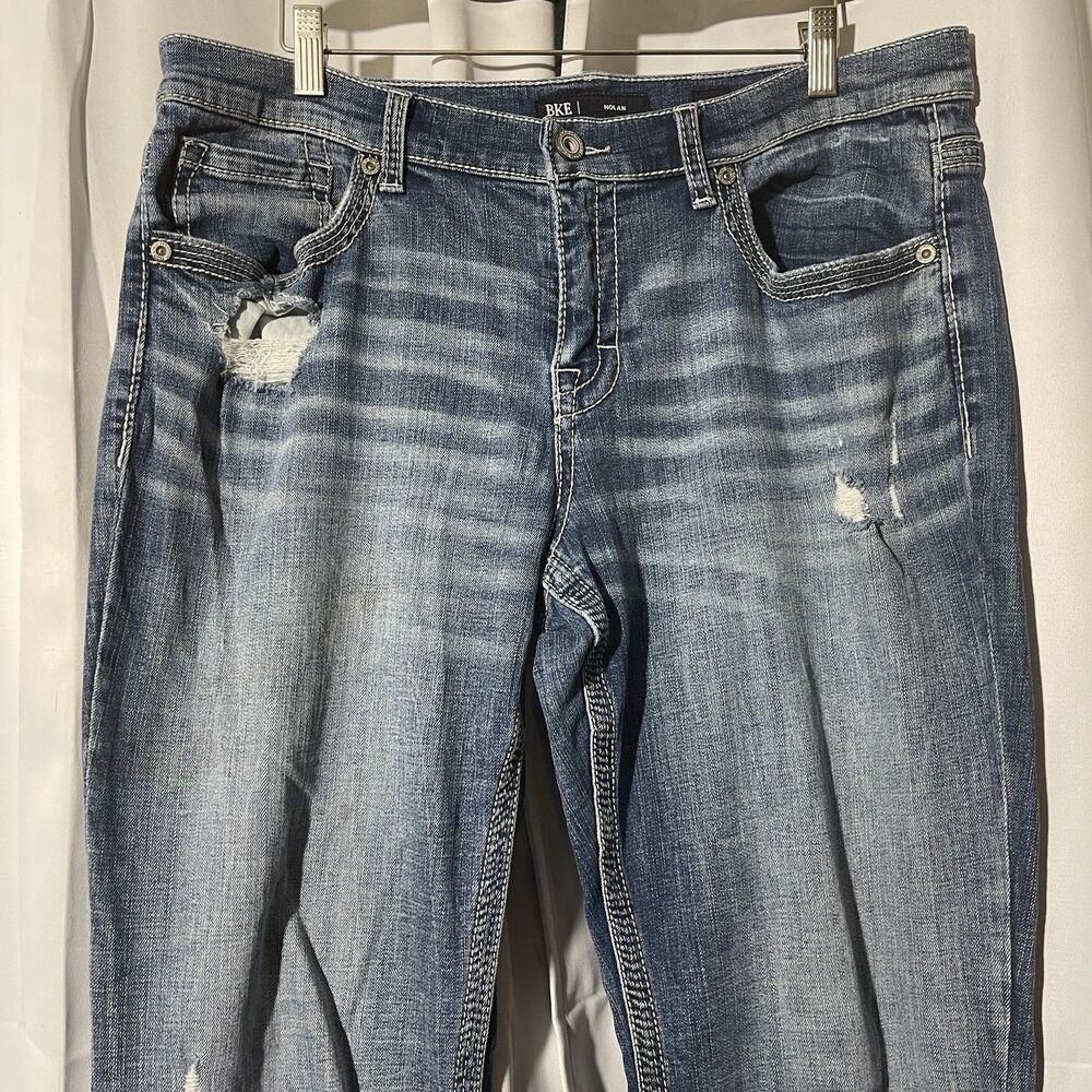 BKE Jeans 34x34 Nolan Relaxed Straight Leg Whiskering Fade Casual Medium Wash